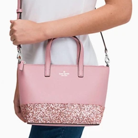 Kate Spade Greta Court Ina Glitter Dusty Peony/Pink Satchel Crossbody Bag - Picture 4 of 12